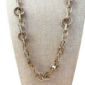 Gold-Tone Chain Link Necklace With Textured Rope Accents, Casual, Normcore